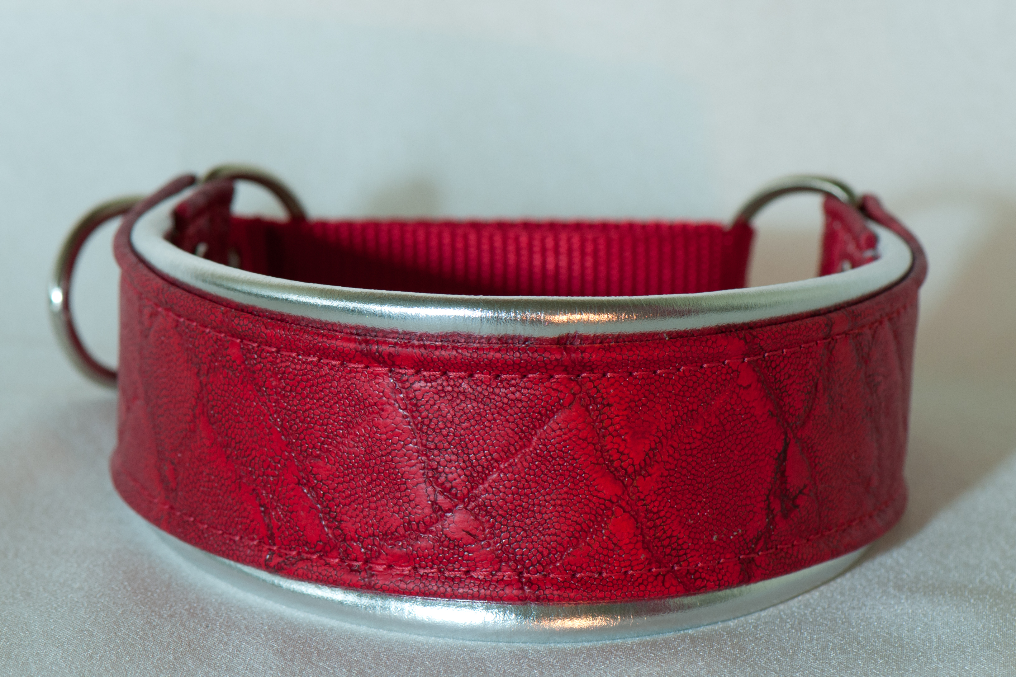 Leather Lurcher Red and Silver Elephant Collar Hamilton Hounds