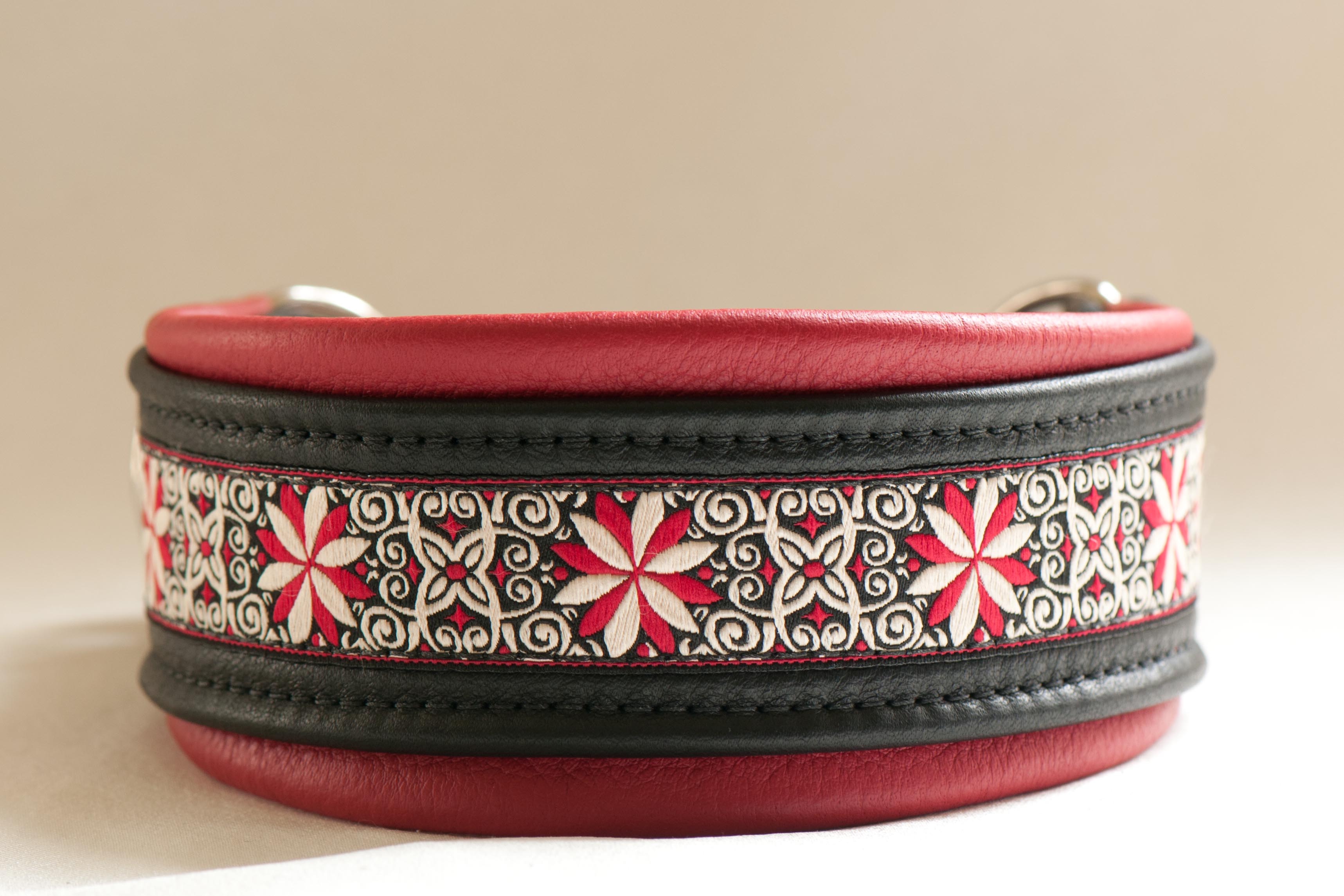 Leather Lurcher Red and Black Pinwheel Collar Hamilton Hounds
