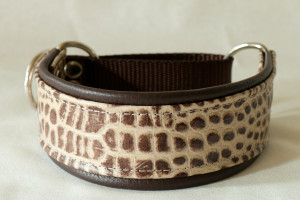Leather Lurcher with Coffee Brown and Cream Croc Leather Trim