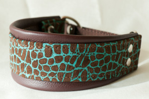 Leather Lurcher with Brown and Teal Minature Giraffe Trim