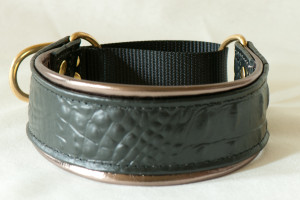 Leather Lurcher Black Croc and Pewter Collar