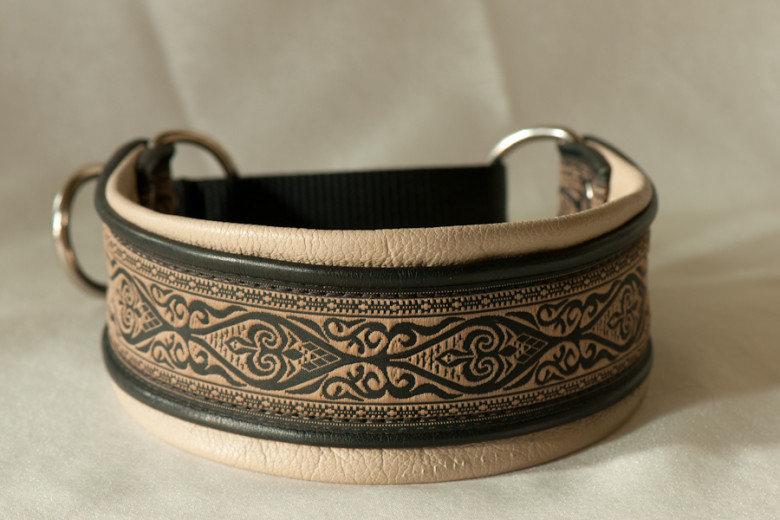 Leather Lurcher Black and Tan Vintage Collar