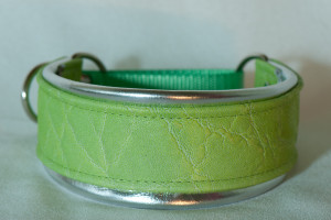 Leather Lurcher Green and Silver Elephant Collar
