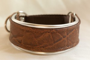 Leather Lurcher Brown and Silver Elephant Collar