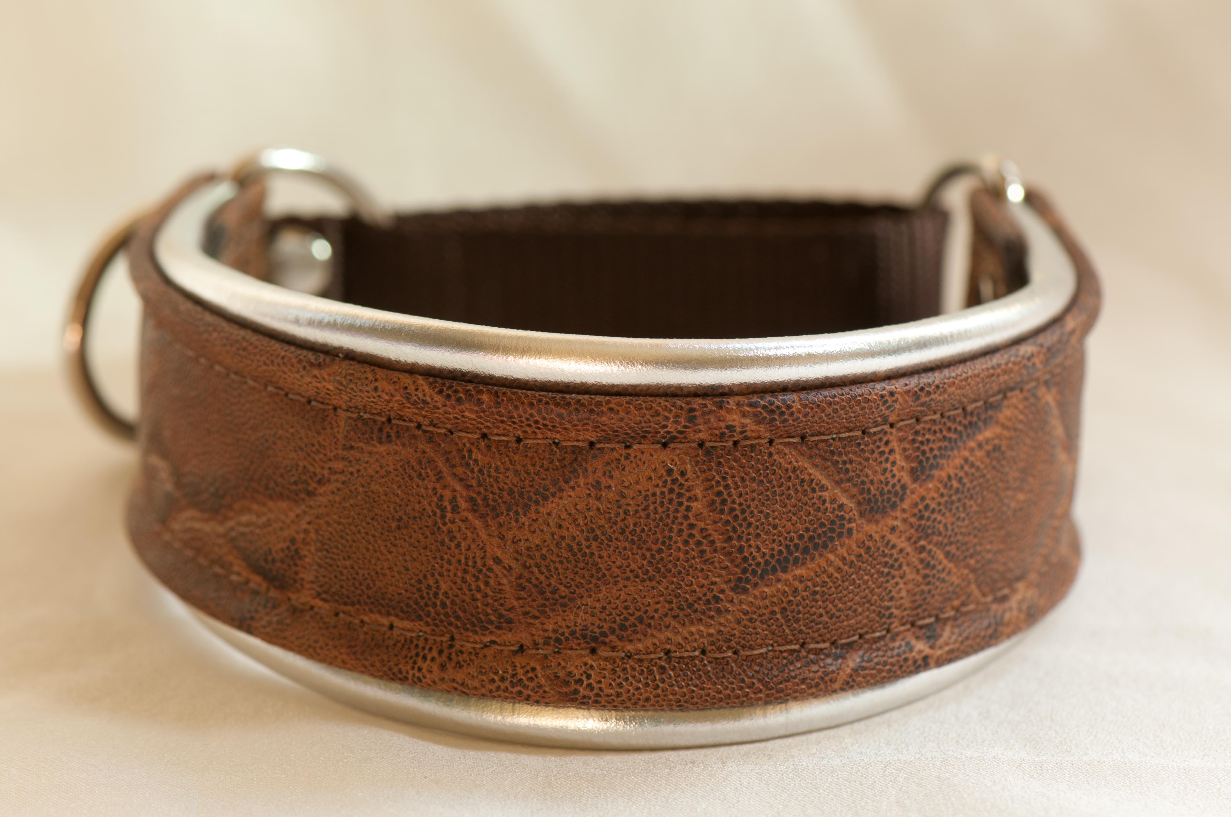 Leather Lurcher Brown and Silver Elephant Collar Hamilton Hounds