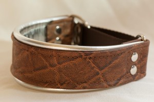 Leather Lurcher Brown and Silver Elephant Collar