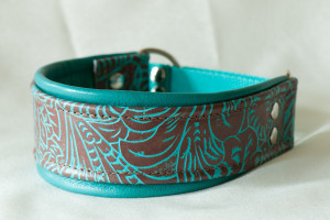 Leather Lurcher Teal and Brown Western Tool Collar