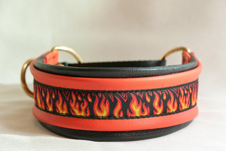 Leather Lurcher Flames Collar