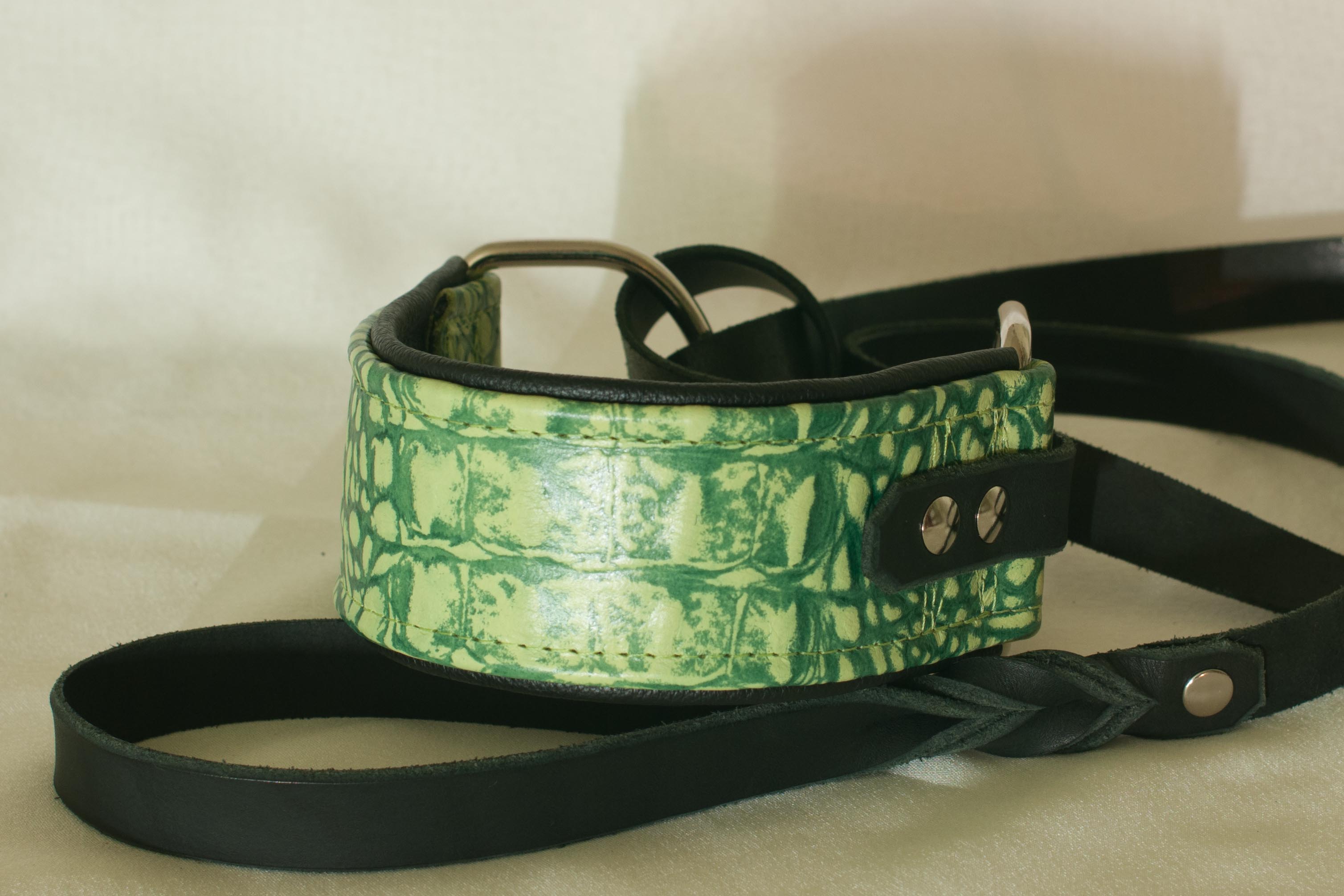 Slip Lead in Green Croc Leather Design - Hamilton Hounds