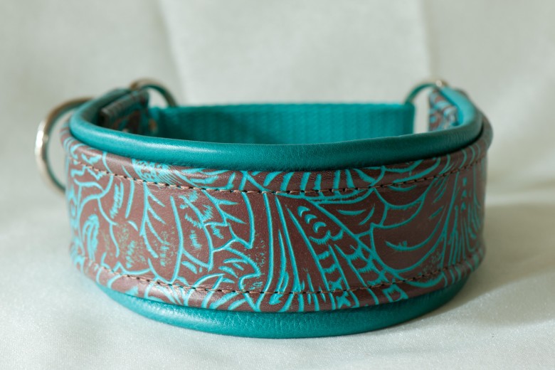 Leather Lurcher Teal and Brown Western Tool Collar