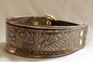 Leather Lurcher Dark Brown and Gold Western Tool Collar
