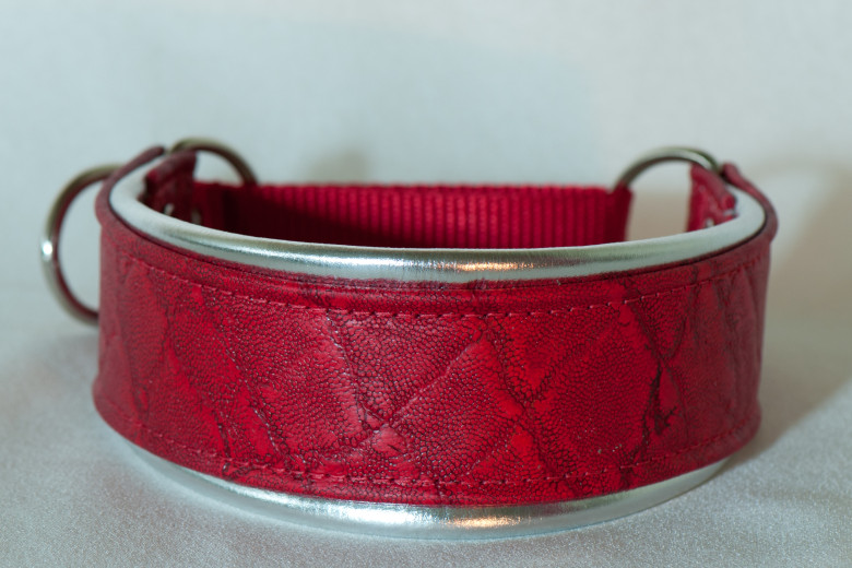 Leather Lurcher Red and Silver Elephant Collar
