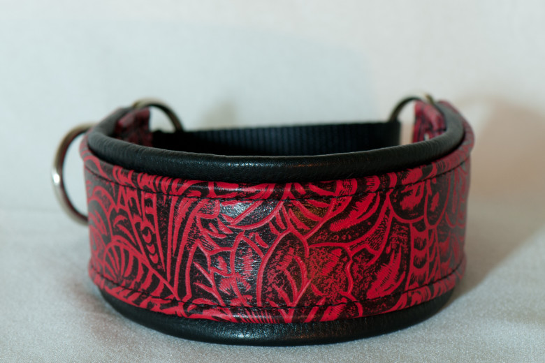 Leather Lurcher Black and Red Western Tool Collar