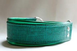 Leather Lurcher Green Basketweave Collar