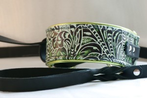 Slip Lead in Green Western Floral Leather Design