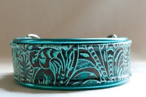 Leather Lurcher Teal Western Floral Collar