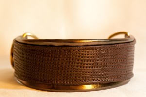 Leather Lurcher Brown Basketweave Collar
