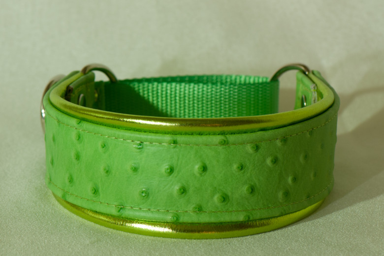 Leather Lurcher Lime Green Ostrich Collar