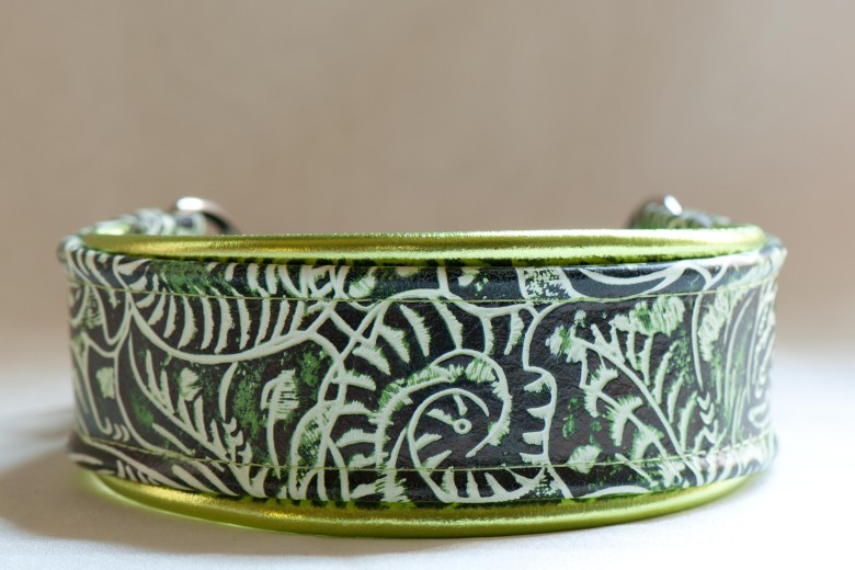 Leather Lurcher Green Western Floral Collar