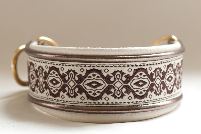 Leather Lurcher Cream and Pewter Collar