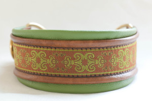 Leather Lurcher 1″ Old Gold and Lime Green Trim