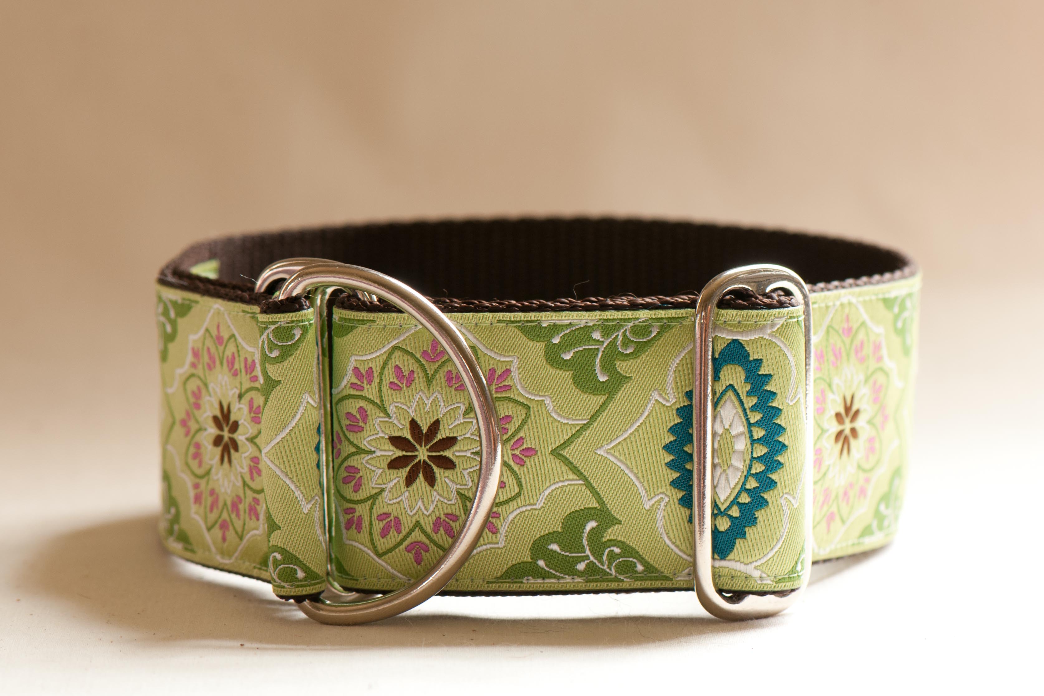 Limited Slip Hound Collar in Pale Green and Olive Brocade - Hamilton Hounds