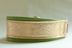 Leather Lurcher Gold Western Floral and Avocado Collar